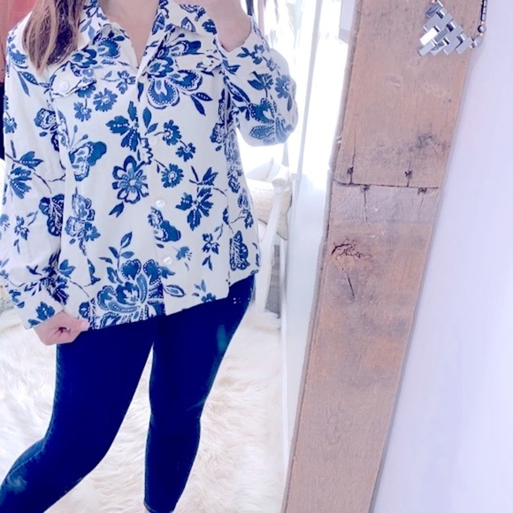 Alfred Dunner floral button down top size 16 linen blend - Picture 1 of 8